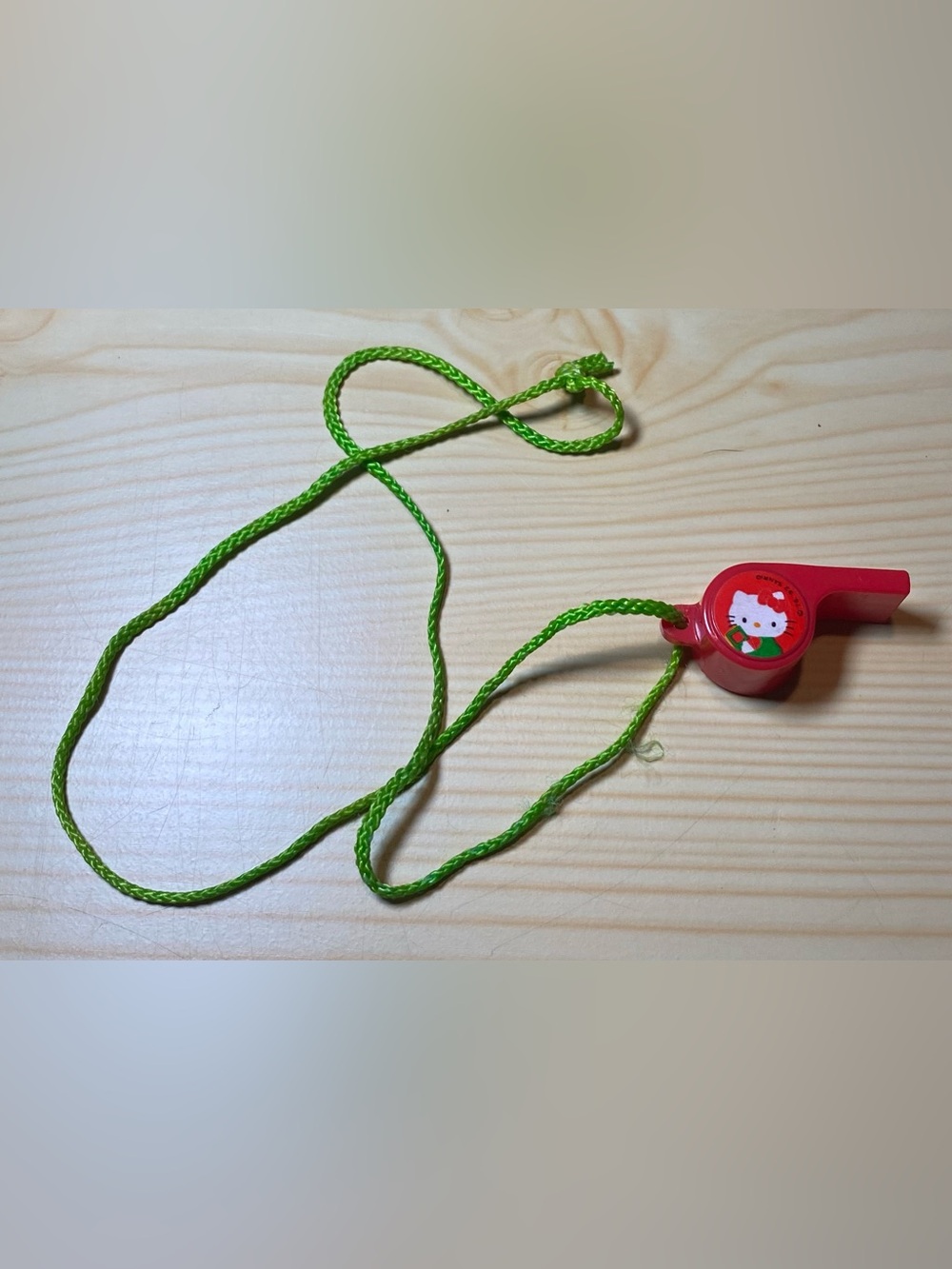 Sanrio Hello Kitty Vintage Red Plastic Whistle 1992 Green Cord Rare